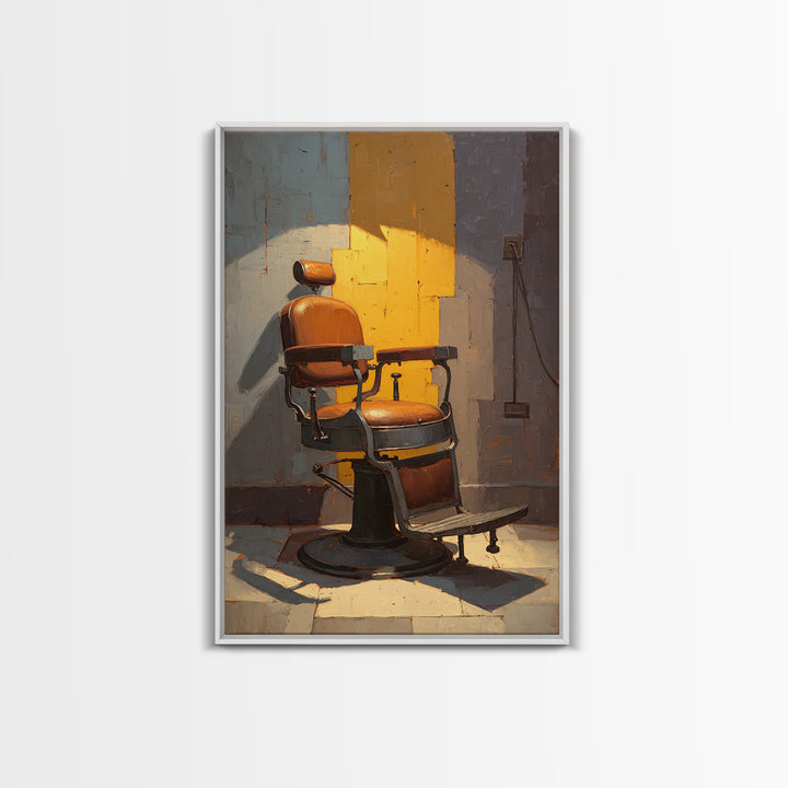 Barber Chair Silhouette Rendered as Iconic Graphic Canvas Print, Barbershop Art, Oil Painting, Barbershop Decor, Abstract Art, BAA-2x3-91