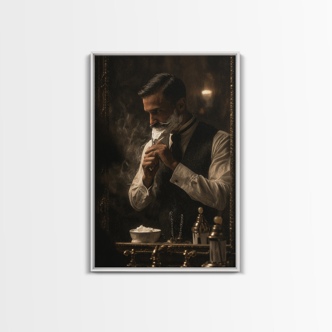 Hot Towel Shave Scene Cropped Close to Framed Canvas Print, Barbershop Art, Digital Art, Barbershop Decor, Fine Art, Grooming, BAA-2x3-93