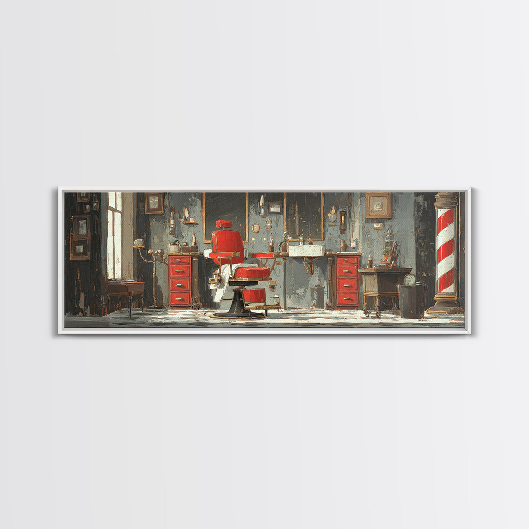 Barber Chair Silhouette Rendered as Iconic Graphic Canvas Print, Barbershop Art, Neutral Decor, Barbershop Decor, Grooming, BAA-3x1-27