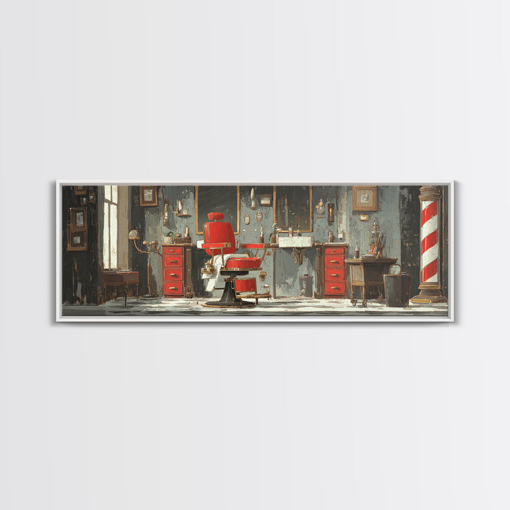 Barber Chair Silhouette Rendered as Iconic Graphic Canvas Print, Barbershop Art, Neutral Decor, Barbershop Decor, Grooming, BAA-3x1-27