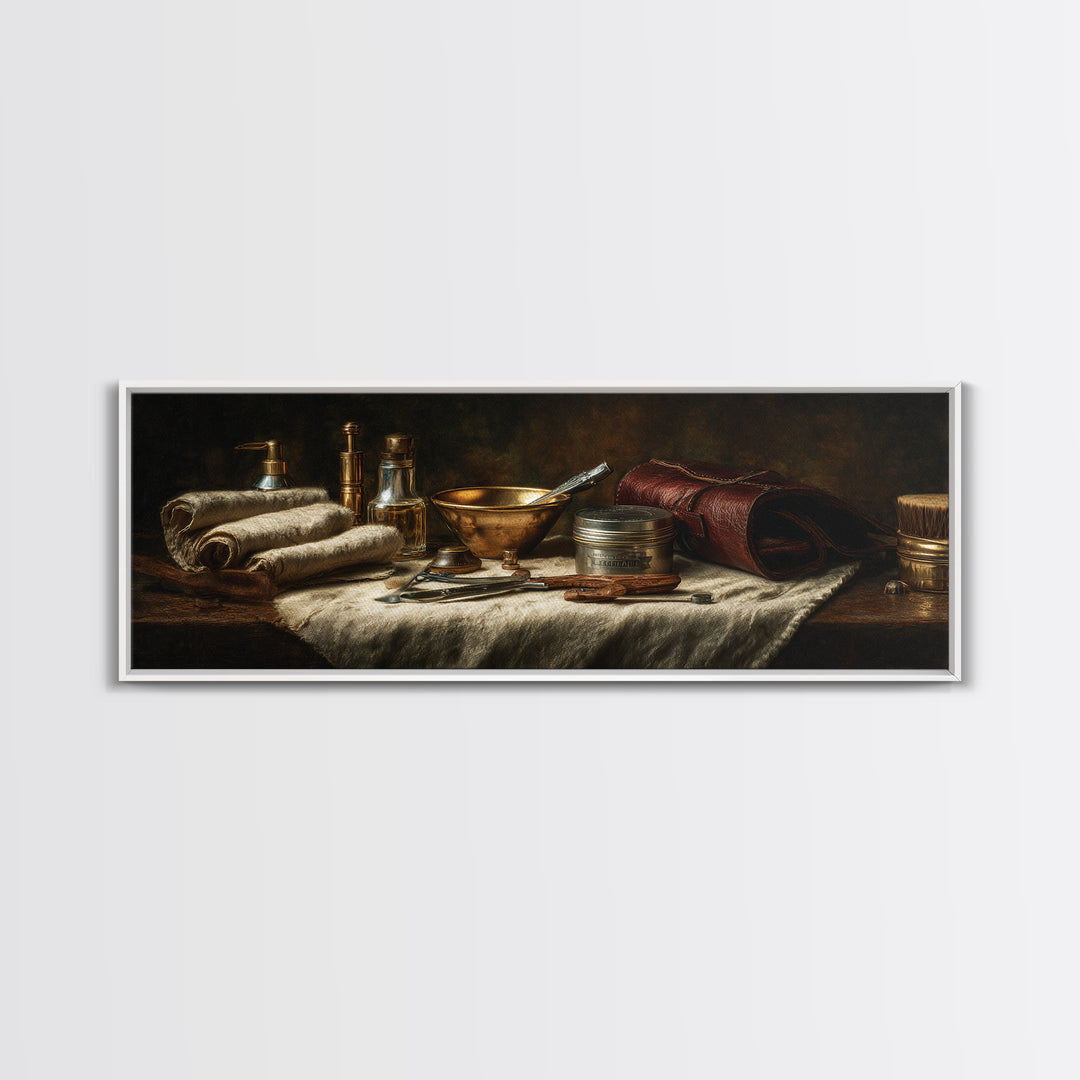 Hot Towel Shave Scene Cropped Close to Canvas Print, Barbershop Art, Printable Art, Barbershop Decor, Oil Painting, Grooming, BAA-3x1-29