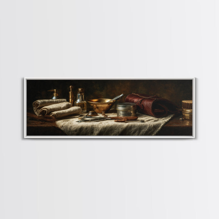 Hot Towel Shave Scene Cropped Close to Canvas Print, Barbershop Art, Printable Art, Barbershop Decor, Oil Painting, Grooming, BAA-3x1-29