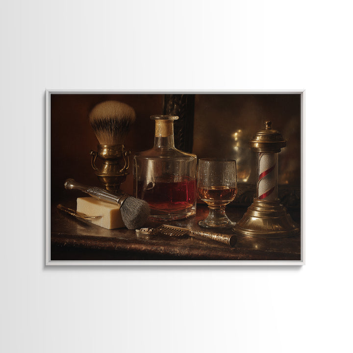 Whiskey and Straight Razor Masculine Still Life Canvas Print, Barbershop Art, Afrocentric Art, Barbershop Decor, Grooming, BAA-3x2-59