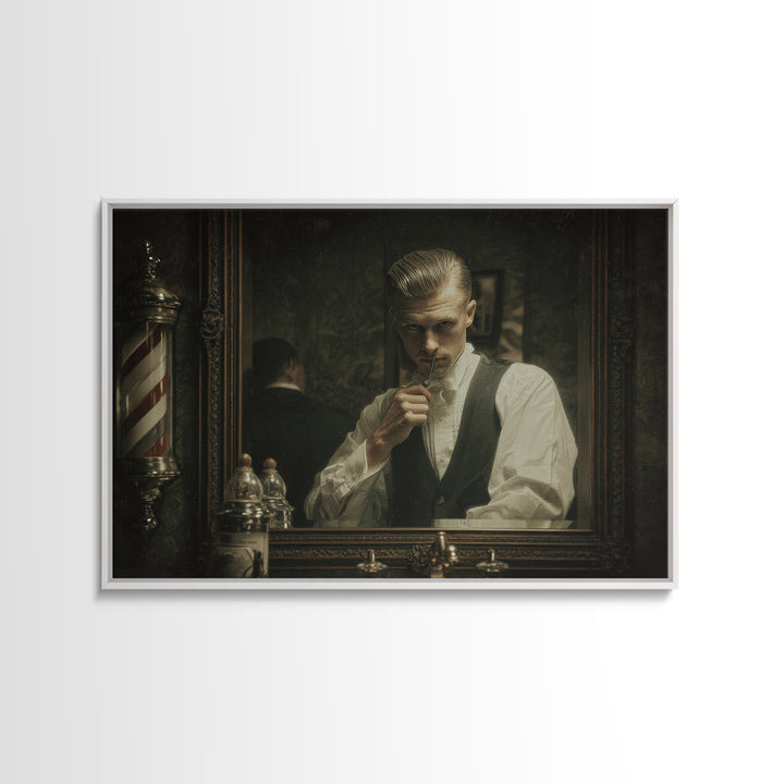 Classic Pompadour Portrait Framed Canvas Print, Barbershop Art, Downloadable Art, Barbershop Decor, Oil Painting, Grooming, BAA-3x2-81