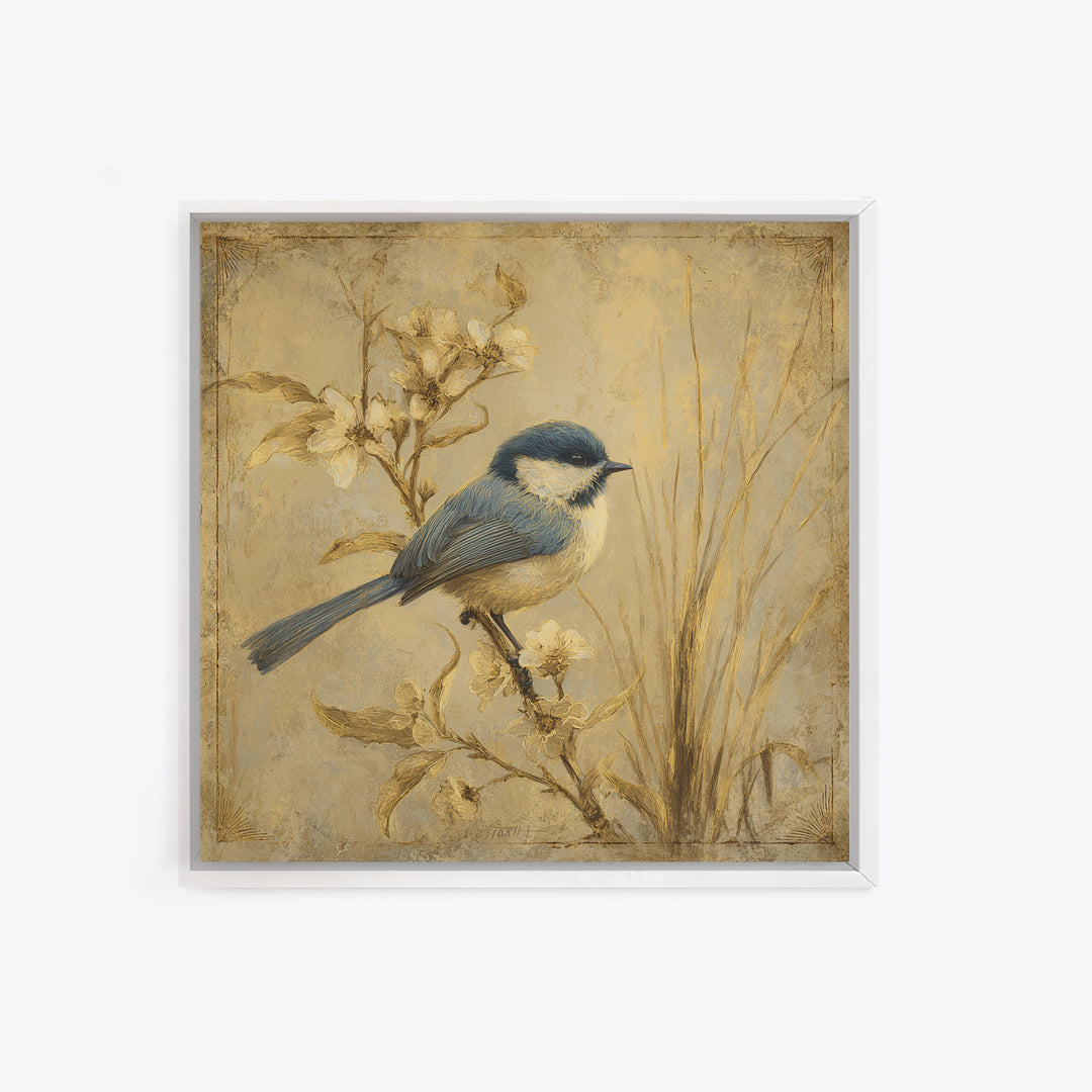 Small Bird on a Flowering Branch Canvas Print, Bed and Breakfast Art, Farmhouse Wall Art, Living Room Decor, Fine Art, BAB-1x1-14