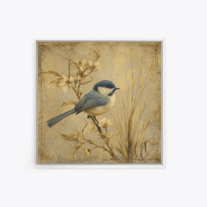 Small Bird on a Flowering Branch Canvas Print, Bed and Breakfast Art, Farmhouse Wall Art, Living Room Decor, Fine Art, BAB-1x1-14