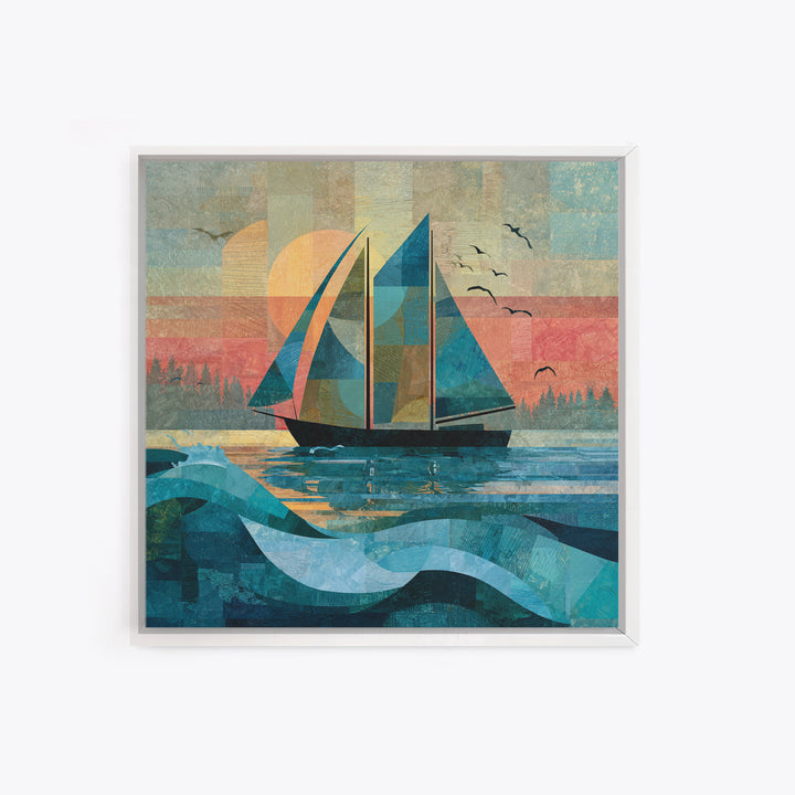 Coastal Inn Sailboat at Sunrise Canvas Print, Bed and Breakfast Art, Gallery Decor, Living Room Decor, Fine Art, BAB-1x1-17
