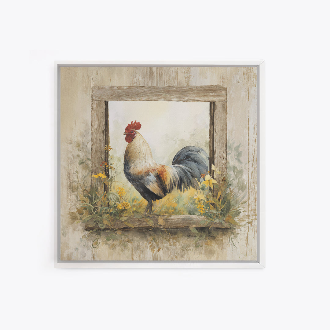 Rooster and Wildflower Country Portrait Canvas Print, Bed and Breakfast Art, Living Room Decor, Fine Art, Folk Art, BAB-1x1-19