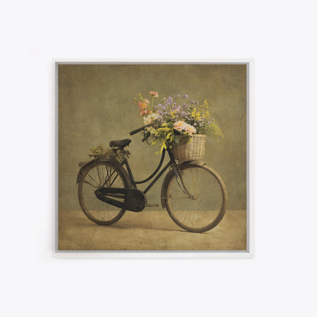 Old Bicycle with Flowers in Basket Canvas Print, Bed and Breakfast Art, Abstract Art, Living Room Decor, Fine Art, BAB-1x1-23