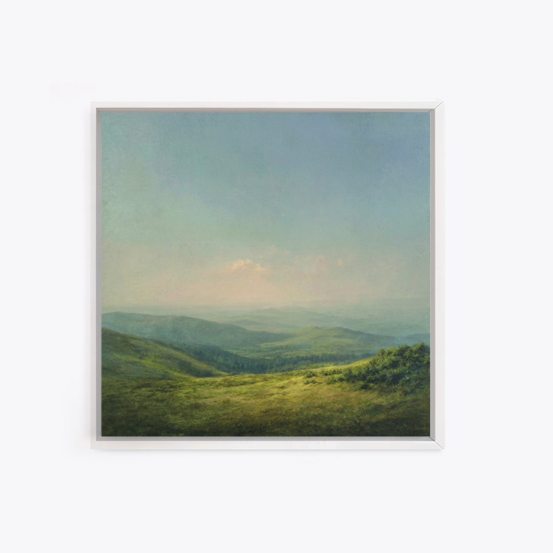 Classic Landscape with Rolling Green Hills Framed Canvas Print, Bed and Breakfast Art, Coffee Art, Living Room Decor, Fine Art, BAB-1x1-24