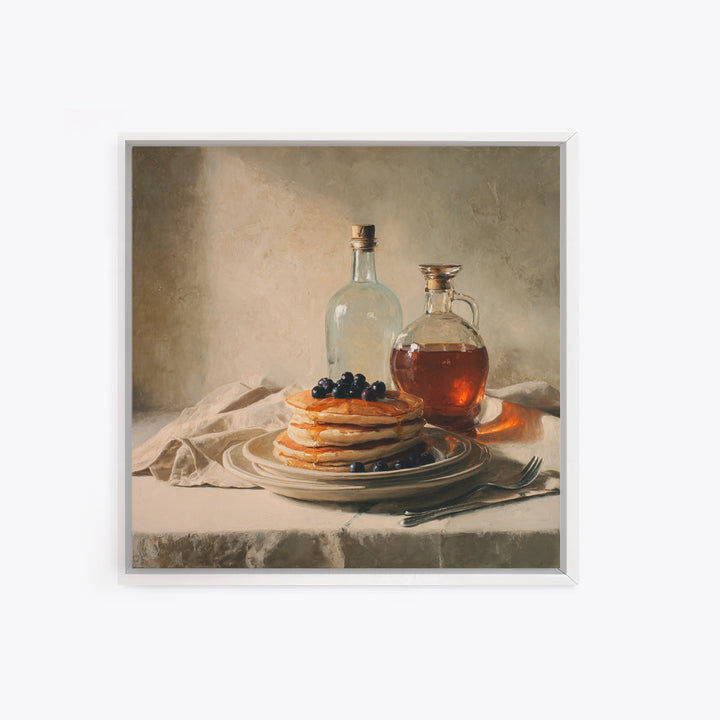 Blueberry Pancakes Still Life Framed Canvas Print, Bed and Breakfast Art, Gallery Decor, Living Room Decor, Fine Art, BAB-1x1-32