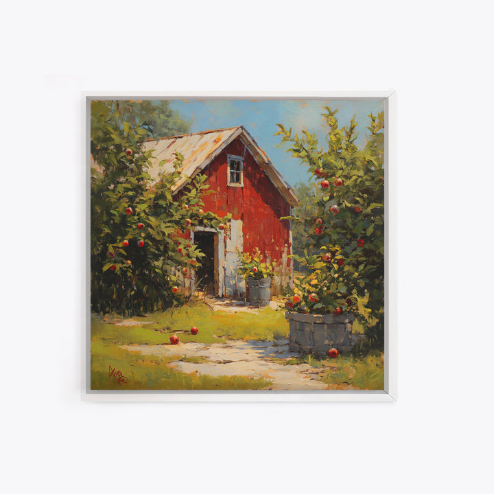 Apple Orchard Scene Framed Canvas Print, Bed and Breakfast Art, Boho Decor, Living Room Decor, Oil Painting, BAB-1x1-37