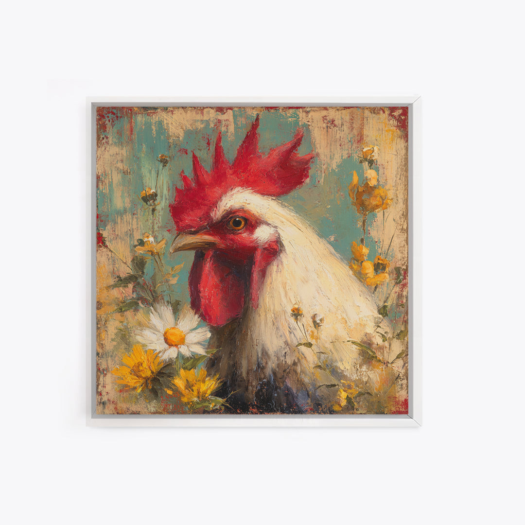 Rooster and Wildflower Country Portrait Canvas Print, Bed and Breakfast Art, Farmhouse Wall Decor, Living Room Decor, BAB-1x1-43