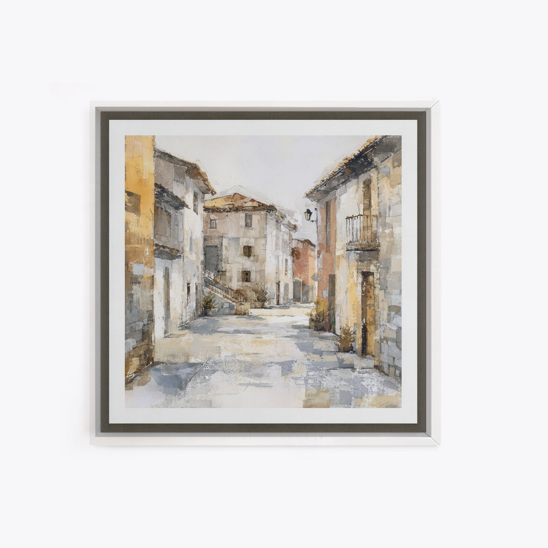 Soft Watercolor Village Street at Dawn Canvas Print, Bed and Breakfast Art, Fine Art Print, Living Room Decor, Fine Art, BAB-1x1-5