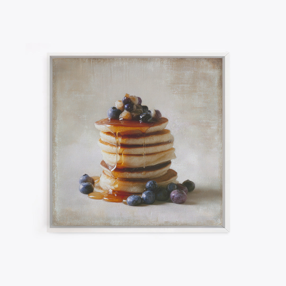 Blueberry Pancakes Still Life Framed Canvas Print, Bed and Breakfast Art, Abstract Art, Living Room Decor, Fine Art, BAB-1x1-56