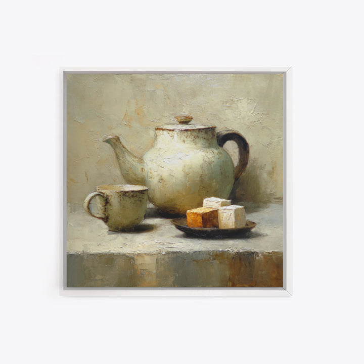 Porcelain Teapot and Scones Canvas Print, Bed and Breakfast Art, Bedroom Wall Decor, Living Room Decor, Fine Art, BAB-1x1-60