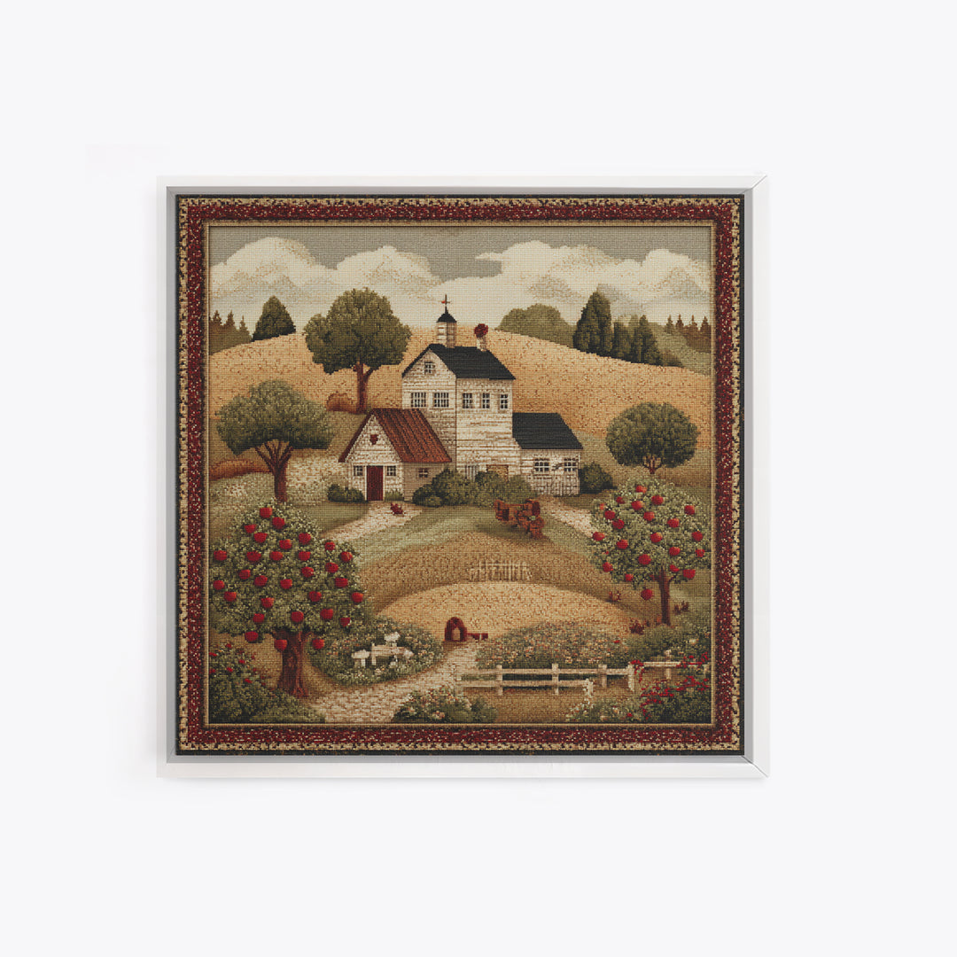 Apple Orchard Scene Framed Canvas Print, Bed and Breakfast Art, Boho Decor, Living Room Decor, Oil Painting, BAB-1x1-61