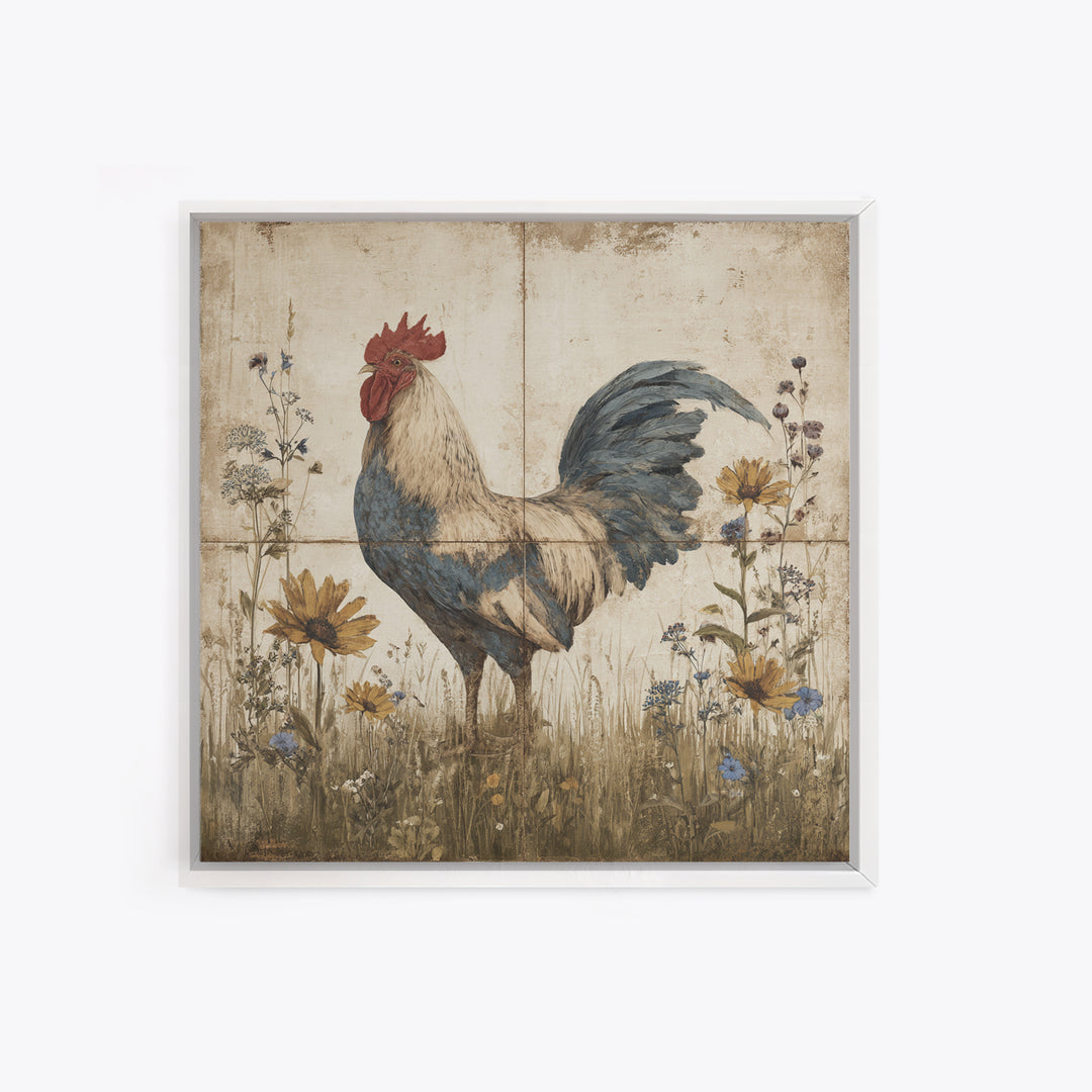 Rooster and Wildflower Country Portrait Canvas Print, Bed and Breakfast Art, Modern Decor, Living Room Decor, BAB-1x1-67