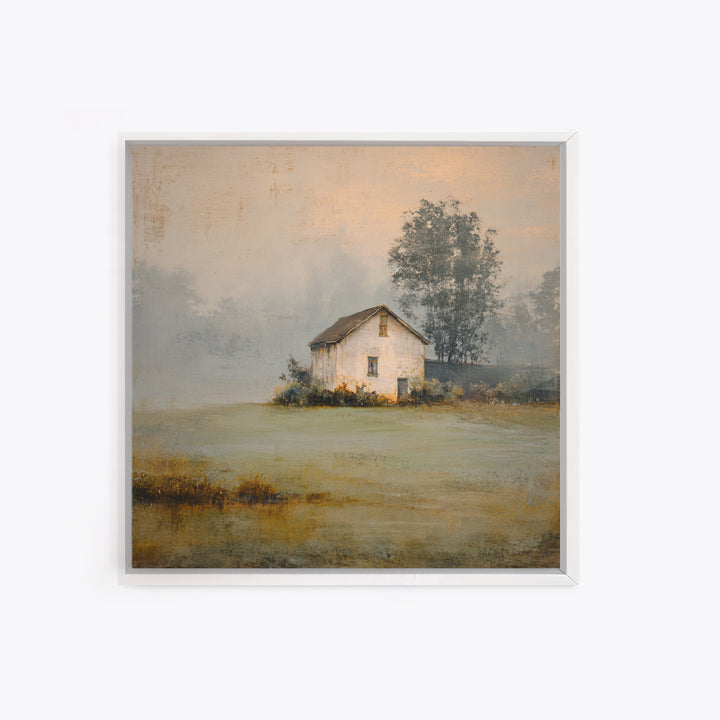 Old Farmhouse Landscape Framed Canvas Print, Bed and Breakfast Art, Wood Wall Art, Living Room Decor, Oil Painting, BAB-1x1-7