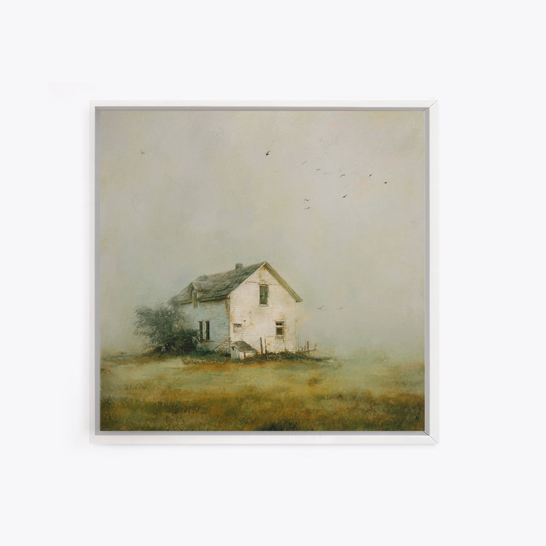 Old Farmhouse Landscape Framed Canvas Print, Bed and Breakfast Art, Boho Decor, Living Room Decor, Fine Art, BAB-1x1-79
