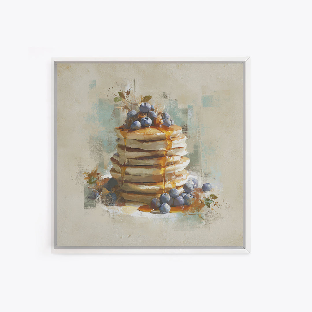 Blueberry Pancakes Still Life Framed Canvas Print, Bed and Breakfast Art, Printable, Living Room Decor, Fine Art, BAB-1x1-8