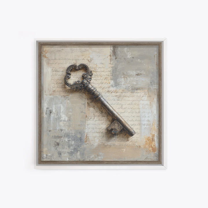 Antique Key and Handwritten Canvas Print, Bed and Breakfast Art, Statement Artwork, Living Room Decor, Fine Art Print, BAB-1x1-9