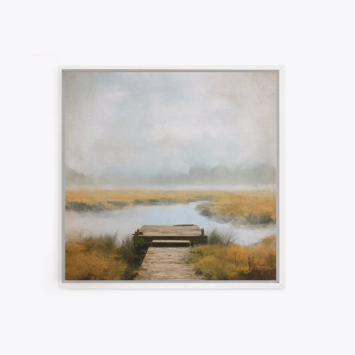 Quiet Lake Dock at Early Morning Canvas Print, Bed and Breakfast Art, Modern Decor, Living Room Decor, Fine Art, BAB-1x1-94