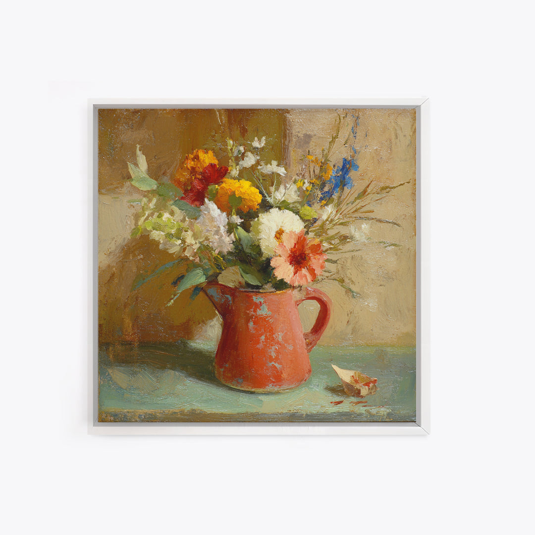 Country Wildflowers in a Chipped Ceramic Pitcher Canvas Print, Bed and Breakfast Art, Digital Art, Living Room Decor, Fine Art, BAB-1x1-97