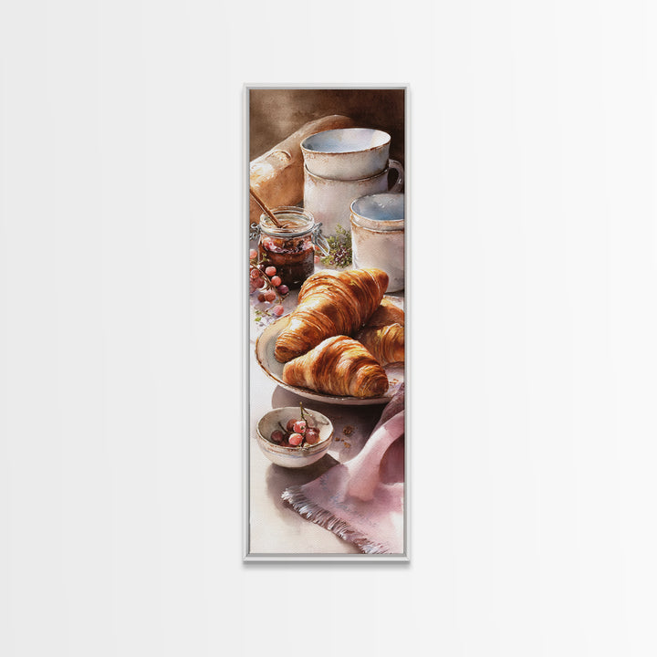 Fresh Croissants and Jam on a Linen Canvas Print, Bed and Breakfast Art, Gallery Decor, Living Room Decor, Fine Art, BAB-1x3-14