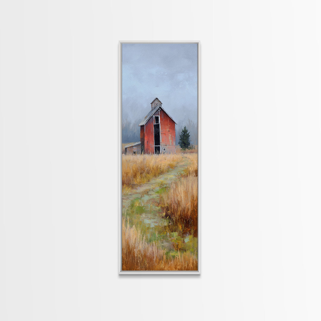 Old Farmhouse Landscape Framed Canvas Print, Bed and Breakfast Art, Wood Wall Art, Living Room Decor, Oil Painting, BAB-1x3-19