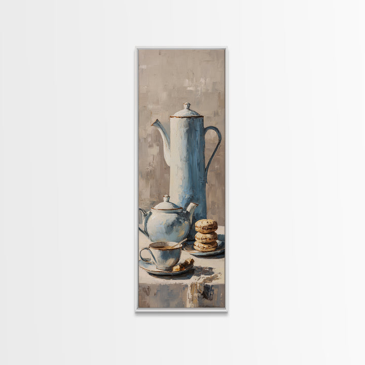 Porcelain Teapot and Scones Framed Canvas Print, Bed and Breakfast Art, Wall Decor, Living Room Decor, Fine Art, BAB-1x3-24