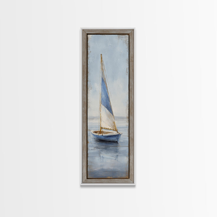Coastal Inn Sailboat at Sunrise Framed Canvas Print, Bed and Breakfast Art, Textured Painting, Living Room Decor, Fine Art, BAB-1x3-29