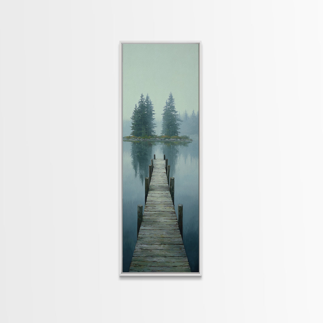 Quiet Lake Dock at Early Morning Canvas Print, Bed and Breakfast Art, Rustic Home Decor, Living Room Decor, Digital Art, BAB-1x3-34