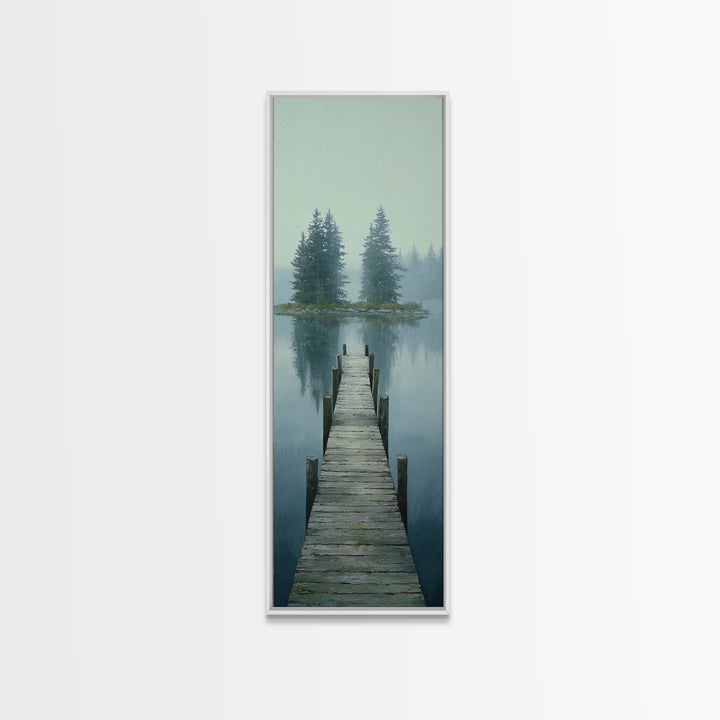 Quiet Lake Dock at Early Morning Canvas Print, Bed and Breakfast Art, Rustic Home Decor, Living Room Decor, Digital Art, BAB-1x3-34