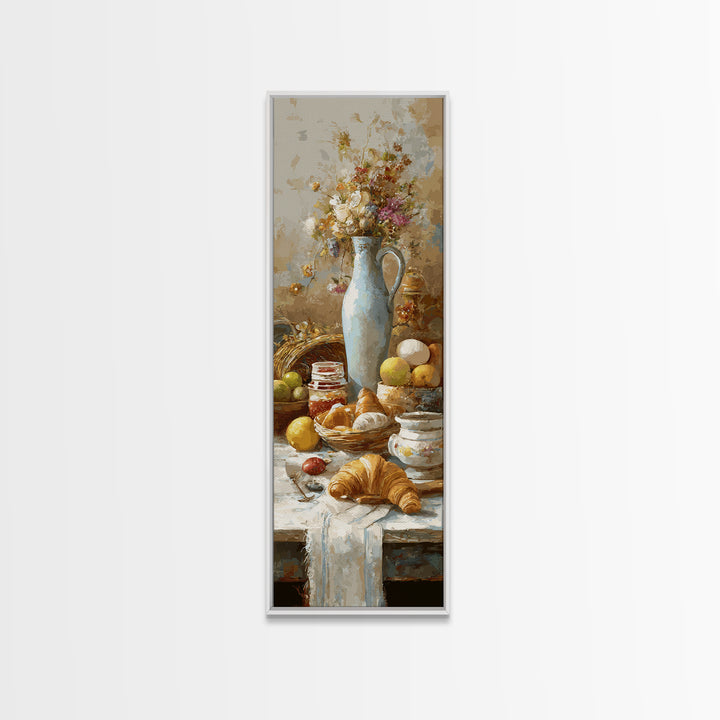 Fresh Croissants and Jam on a Linen Canvas Print, Bed and Breakfast Art, Gallery Decor, Living Room Decor, Fine Art, BAB-1x3-38