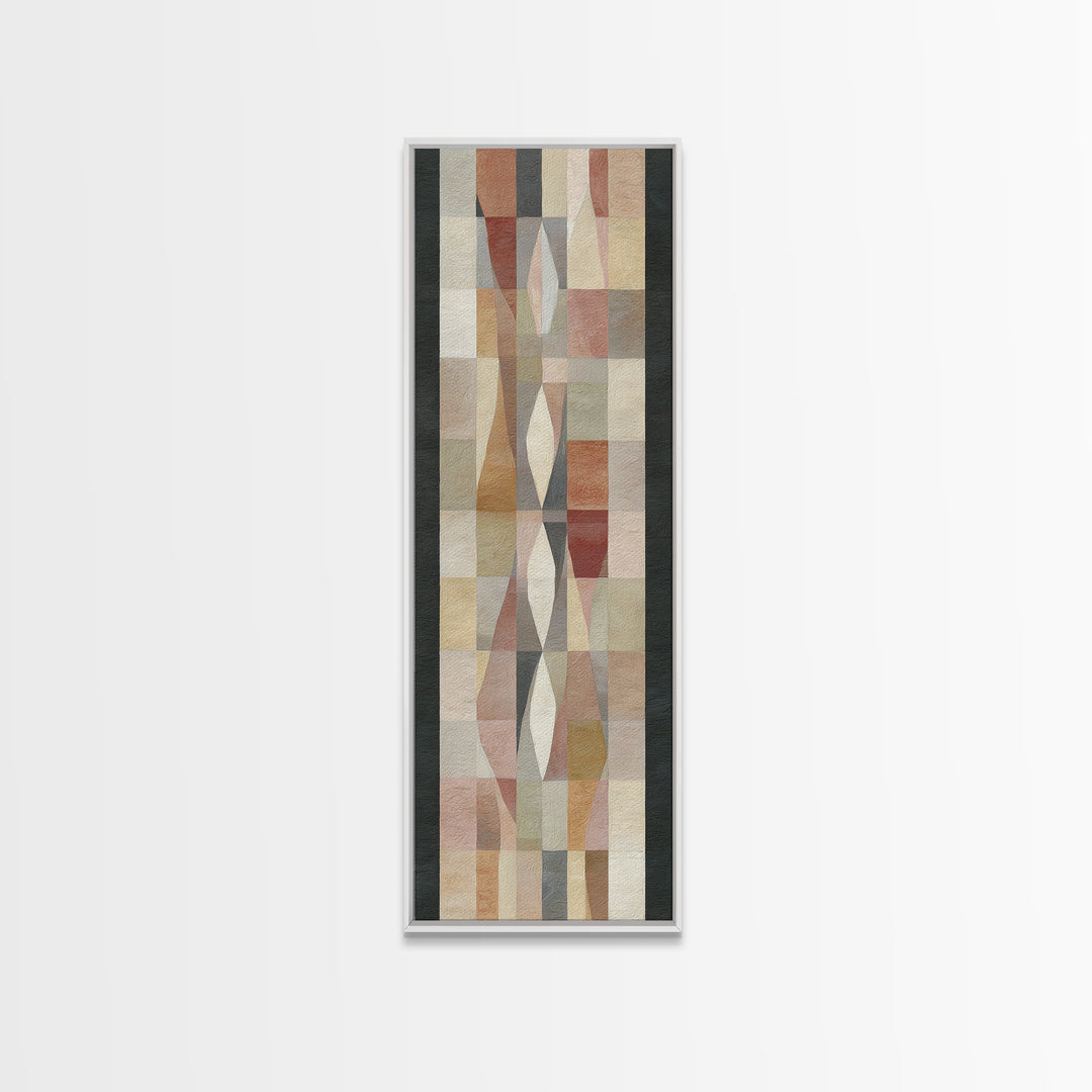 Quilt Pattern Folk Art Composition Framed Canvas Print, Bed and Breakfast Art, Bedroom Wall Art, Living Room Decor, Fine Art, BAB-1x3-47
