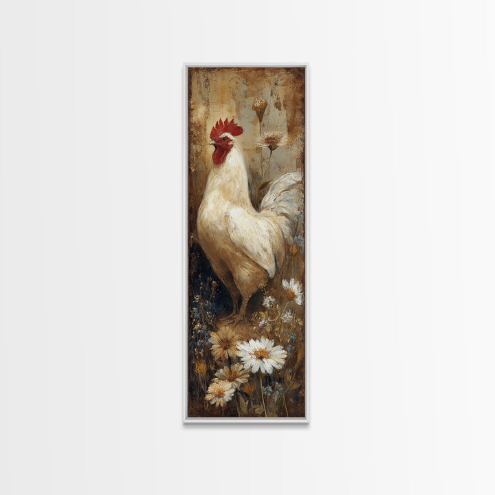 Rooster and Wildflower Country Portrait Canvas Print, Bed and Breakfast Art, Farmhouse Wall Decor, Living Room Decor, Fine Art, BAB-1x3-55