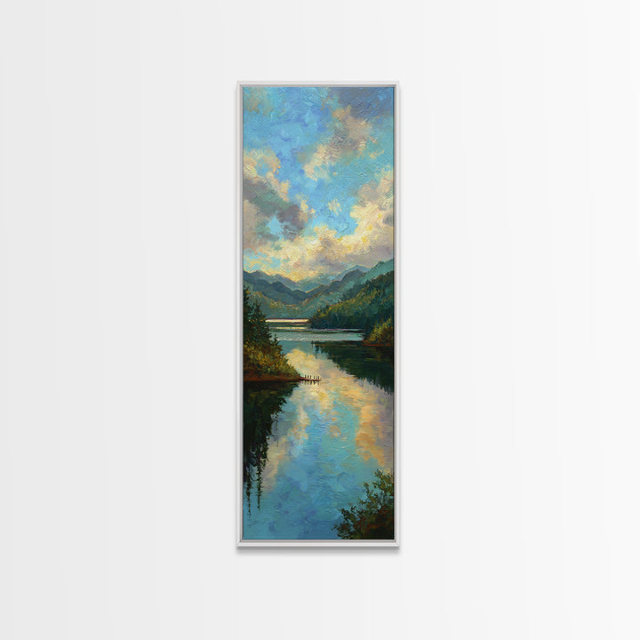Quiet Lake Dock at Early Morning Canvas Print, Bed and Breakfast Art, Rustic Home Decor, Living Room Decor, Digital Art, BAB-1x3-58