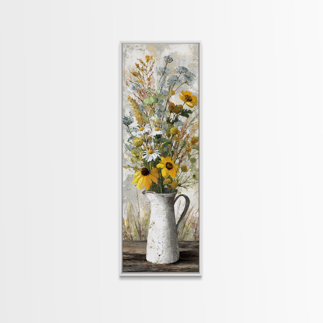 Country Wildflowers in a Chipped Ceramic Pitcher Canvas Print, Bed and Breakfast Art, Decor, Living Room Decor, BAB-1x3-61