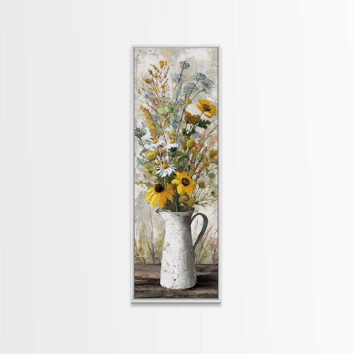 Country Wildflowers in a Chipped Ceramic Pitcher Canvas Print, Bed and Breakfast Art, Decor, Living Room Decor, BAB-1x3-61