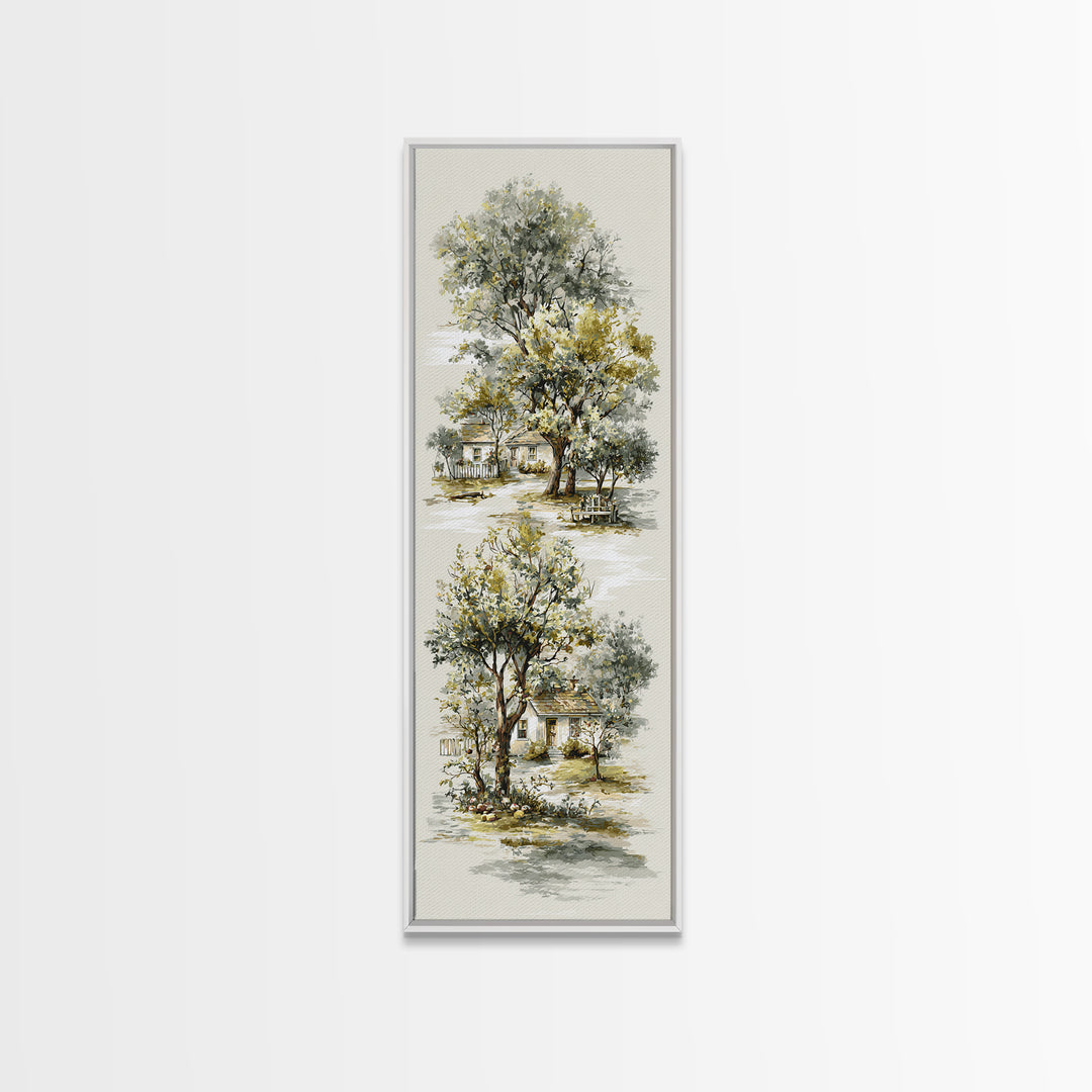 Apple Orchard Scene Canvas Print, Bed and Breakfast Art, Wood Wall Art, Living Room Decor, Fine Art, Farmhouse Wall Art, BAB-1x3-73
