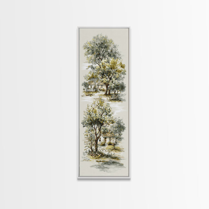Apple Orchard Scene Canvas Print, Bed and Breakfast Art, Wood Wall Art, Living Room Decor, Fine Art, Farmhouse Wall Art, BAB-1x3-73