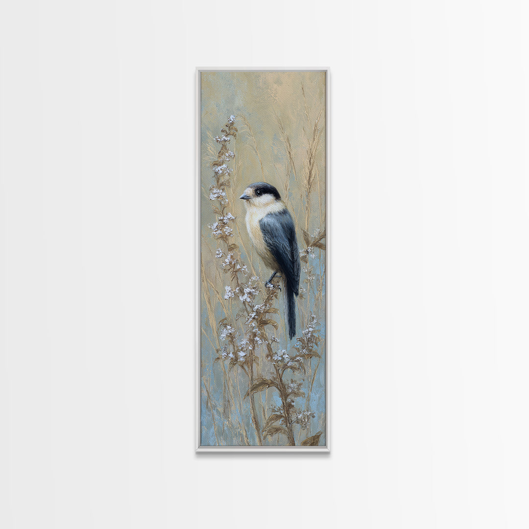 Small Bird on a Flowering Branch Framed Canvas Print, Bed and Breakfast Art, Fine Art Print, Living Room Decor, Watercolor Art, BAB-1x3-74
