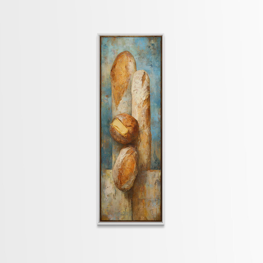 Freshly Baked Bread Framed Canvas Print, Bed and Breakfast Art, Above Bed Decor, Living Room Decor, Fine Art, BAB-1x3-80