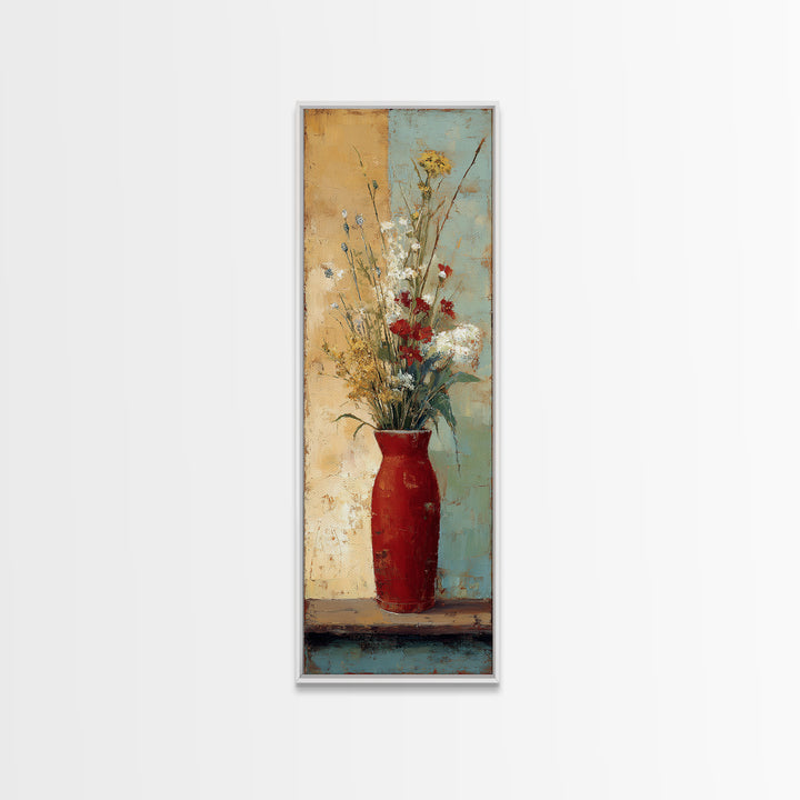 Country Wildflowers in a Chipped Ceramic Pitcher Canvas Print, Bed and Breakfast Art, Canvas Wall Art, Living Room Decor, BAB-1x3-85