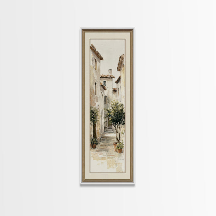 Soft Watercolor Village Street at Dawn Canvas Print, Bed and Breakfast Art, Folk Art, Living Room Decor, Fine Art, BAB-1x3-89