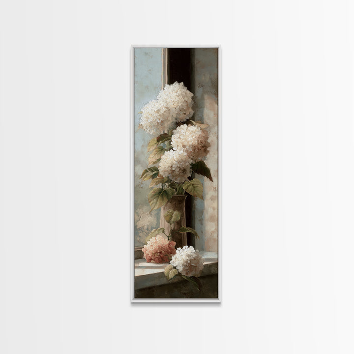 Sunlit Hydrangeas on a Windowsill Canvas Print, Bed and Breakfast Art, Room Decor, Living Room Decor, Fine Art, BAB-1x3-94