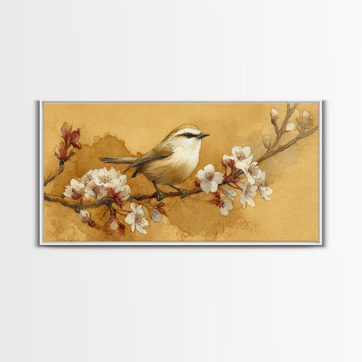 Small Bird on a Flowering Branch Canvas Print, Bed and Breakfast Art, Contemporary Art, Living Room Decor, Bedroom Wall Art, BAB-2x1-10