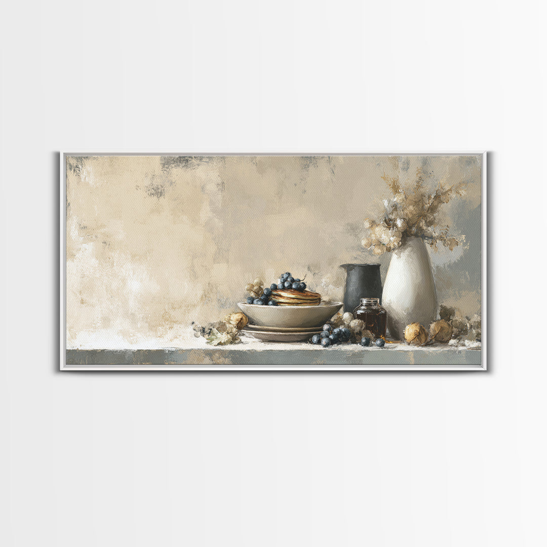 Blueberry Pancakes Still Life Framed Canvas Print, Bed and Breakfast Art, Above Bed Decor, Living Room Decor, Fine Art, BAB-2x1-100