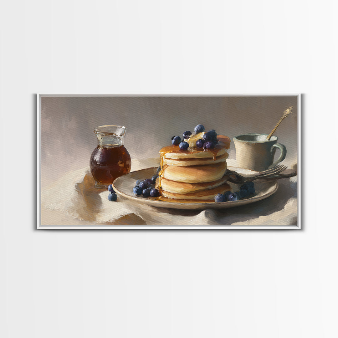 Blueberry Pancakes Still Life Framed Canvas Print, Bed and Breakfast Art, Contemporary Art, Living Room Decor, Fine Art, BAB-2x1-28